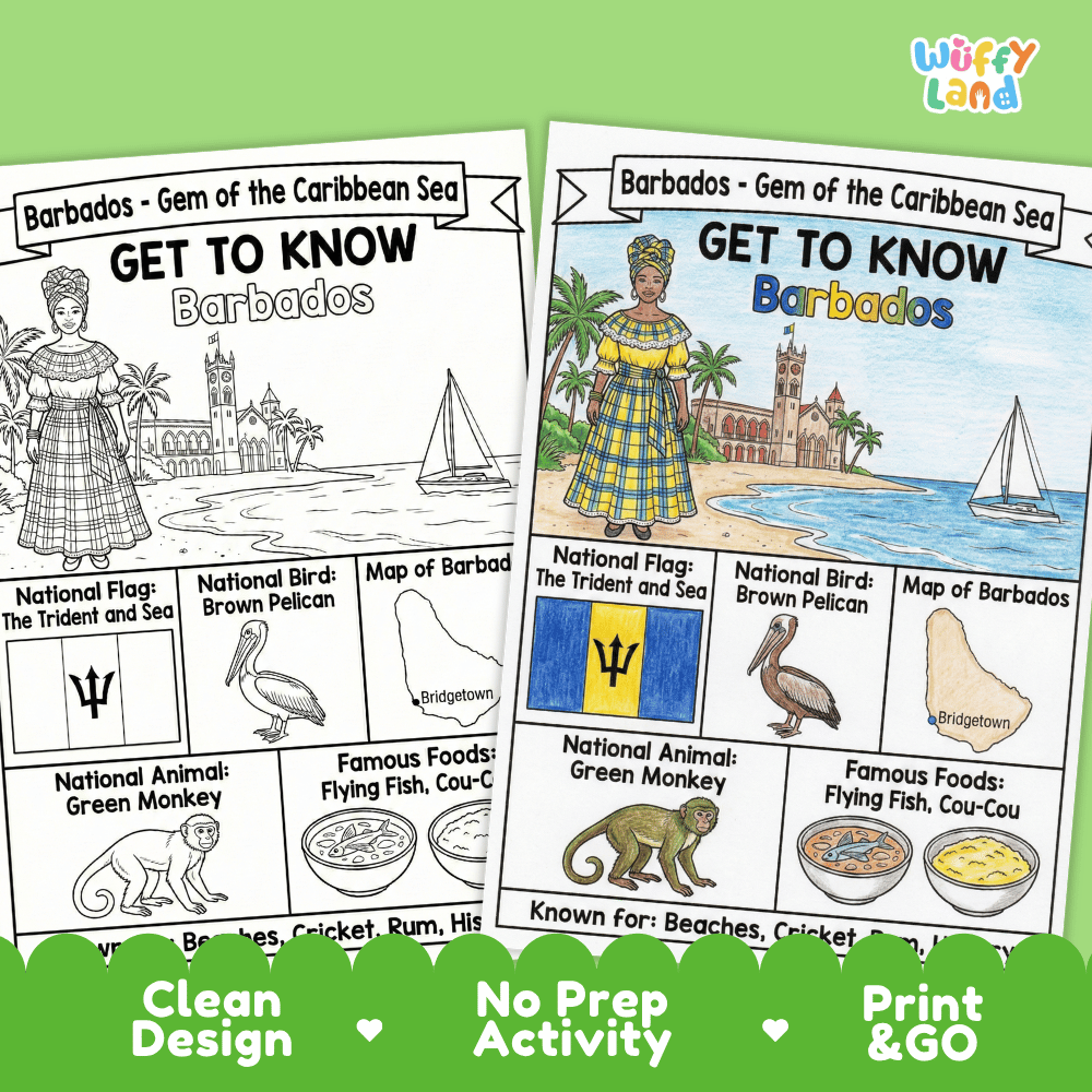 Barbados Geography Coloring Poster and Activity Worksheet