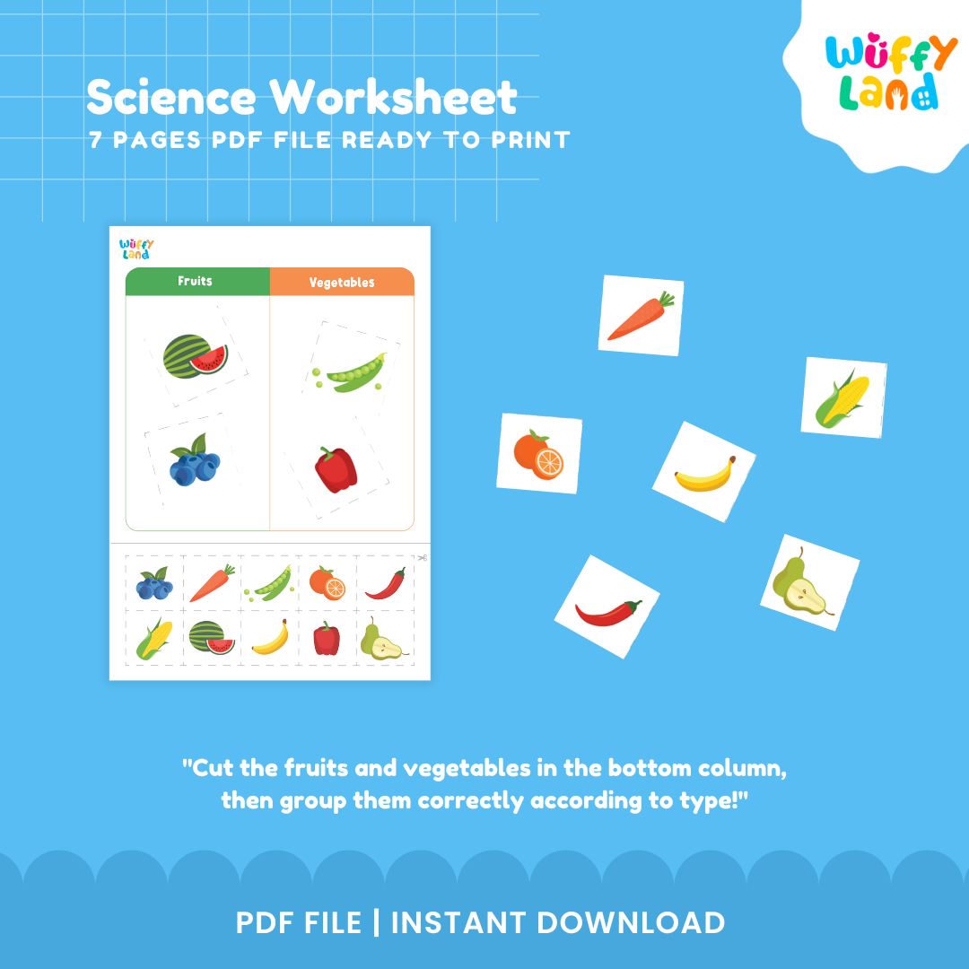 Science Sorting Worksheet - Fruits vs. Vegetables Activity - Cut & Paste for Kids