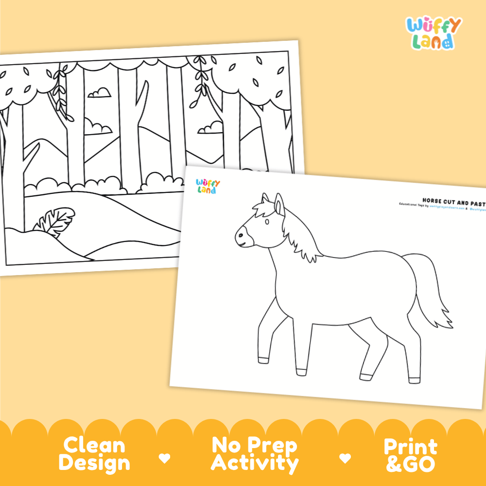 Horse Cut and Paste and Coloring Activity Worksheets