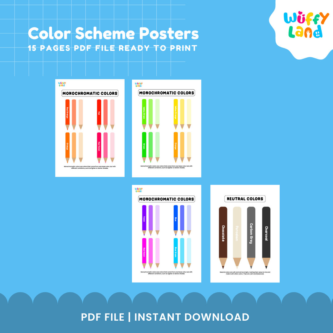 Color Scheme Posters for Kids – 15 Printable Pages of Color Theory Learning