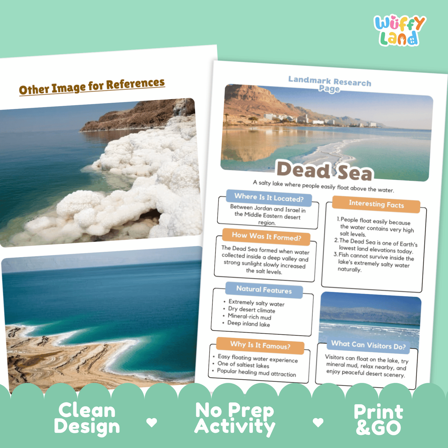 Dead Sea Landmark Research Page Worksheets and Fact Sheet Activity