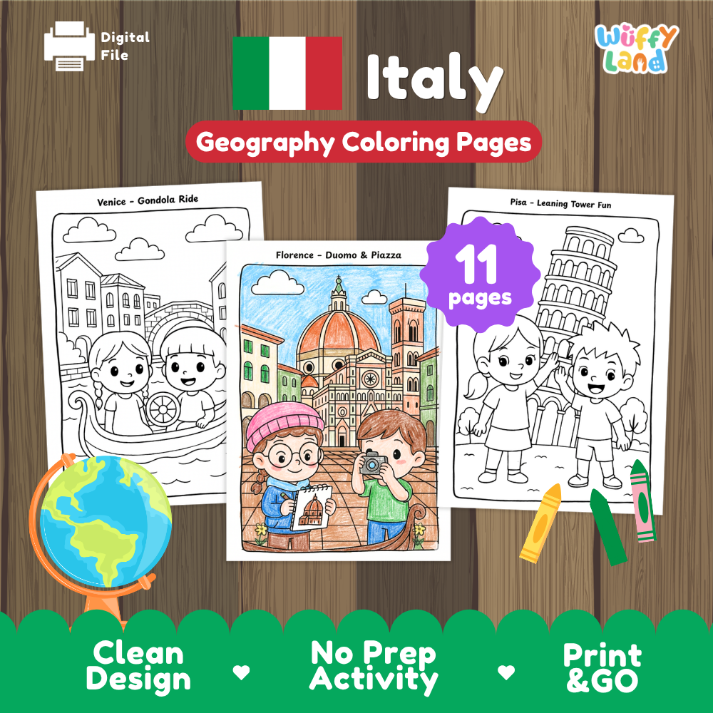 Italy Geography Activity Bundle Research Coloring Pages and Flashcards