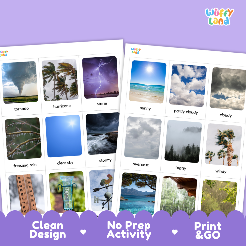Weather and Climate Vocabulary Flashcards Printable Real Photo Cards