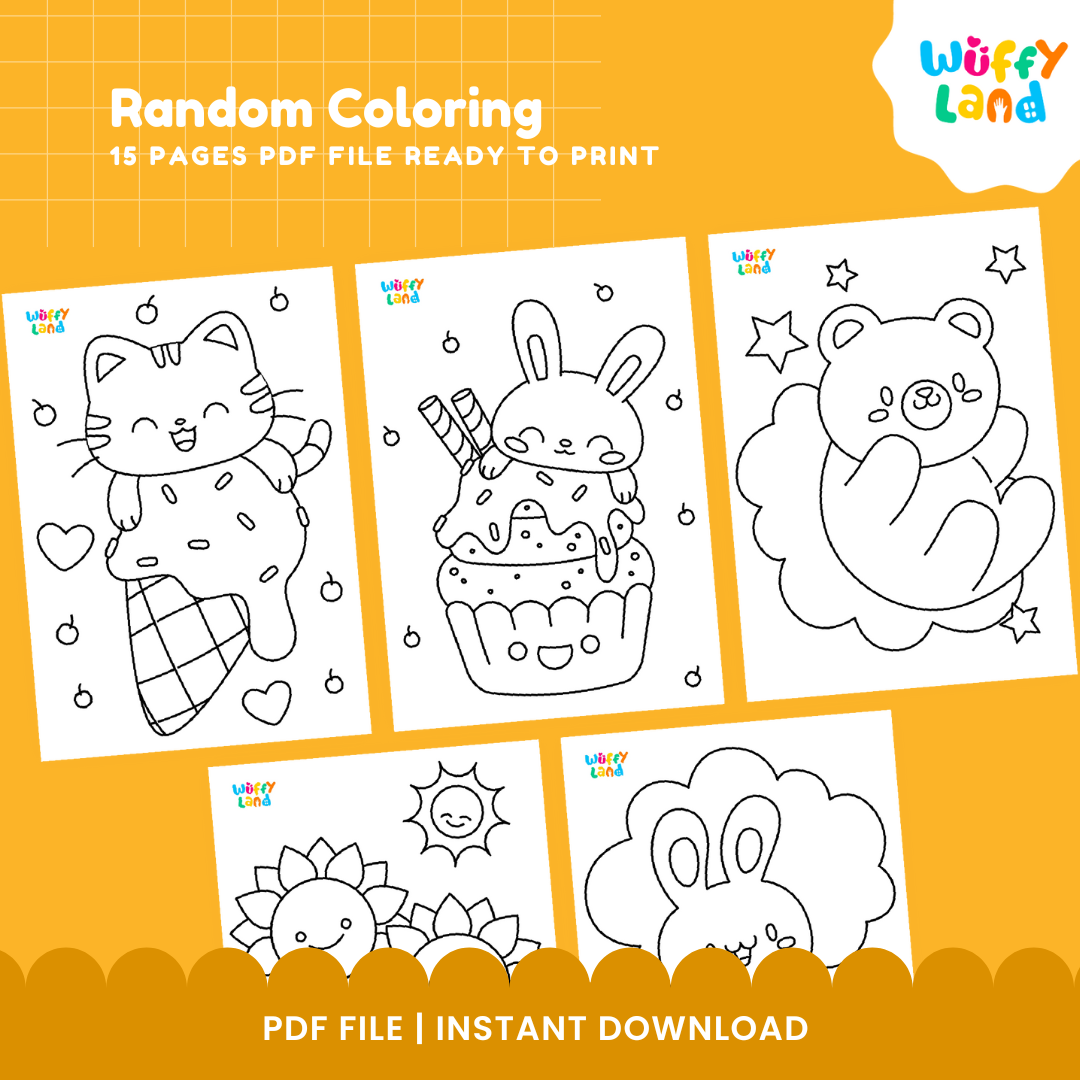 Whimsical Random Coloring Pages for Kids - 15 Page PDF Download