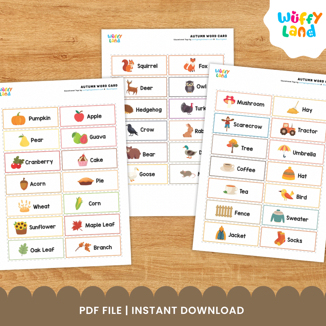 Autumn Word Cards - Fall Vocabulary Flashcards for Kids - Printable Literacy Center