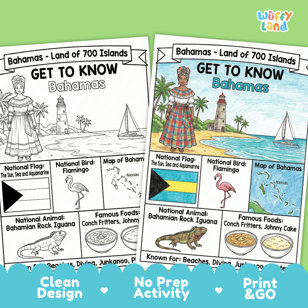 Bahamas Geography Coloring Poster and Activity Worksheet
