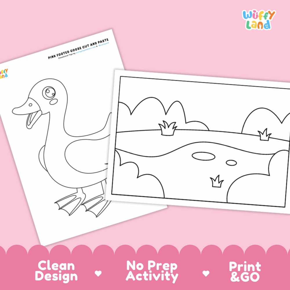 Pink Footed Goose Cut and Paste Craft and Coloring Activity Worksheets