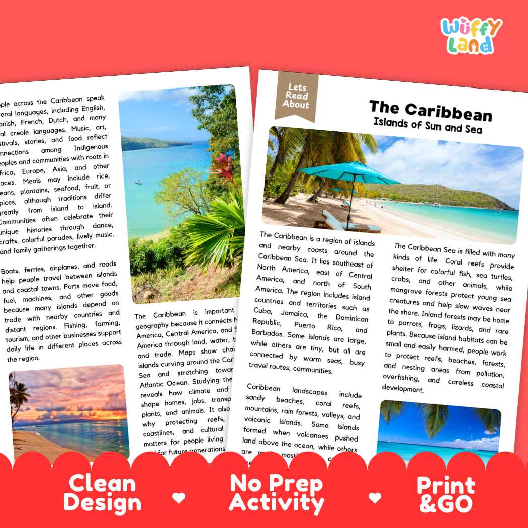 The Caribbean Reading Comprehension Passage and Questions Activity Pack
