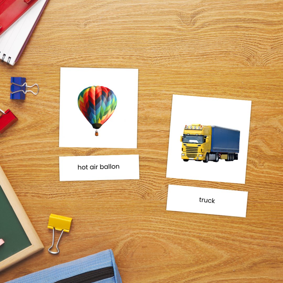 Transportation 3 Part Cards | Montessori Vehicle Vocabulary Cards | Printable Learning Activity