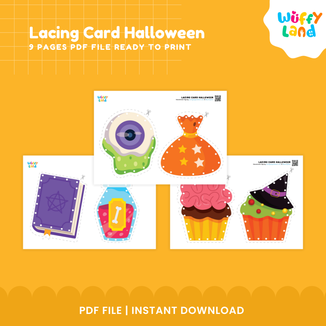 Halloween Lacing Card Craft | Printable Kids Activity | DIY Halloween Decorations | Fun Educational PDF Download