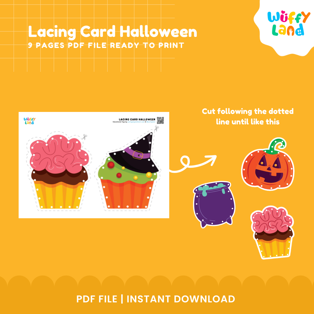 Halloween Lacing Card Craft | Printable Kids Activity | DIY Halloween Decorations | Fun Educational PDF Download