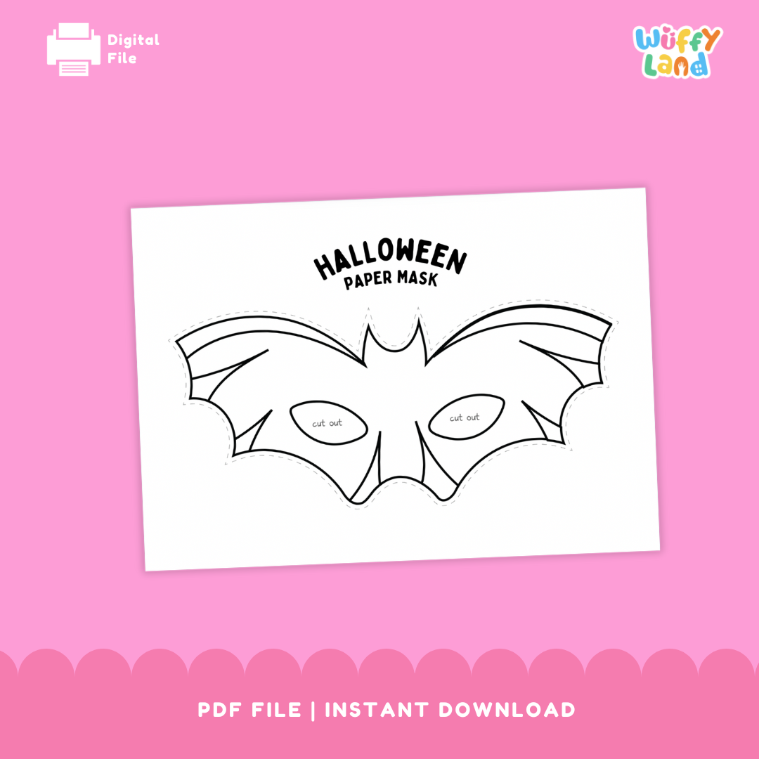 Halloween Bat Wings Paper Mask – Printable Craft (Color + B&W)