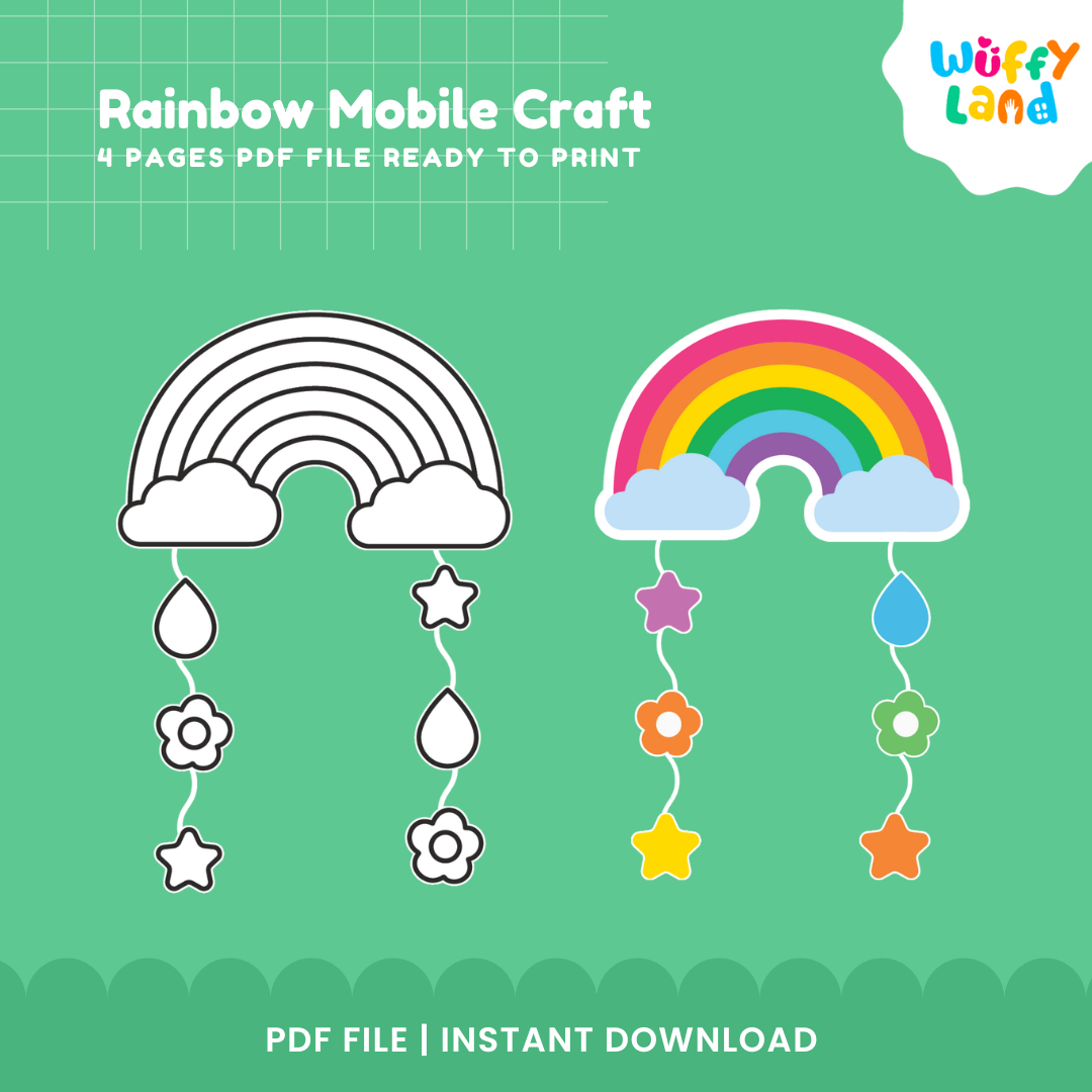 Rainbow Mobile Craft Printable | DIY Kids Room Decor | Star Hanging Mobile for Kids Crafting Fun