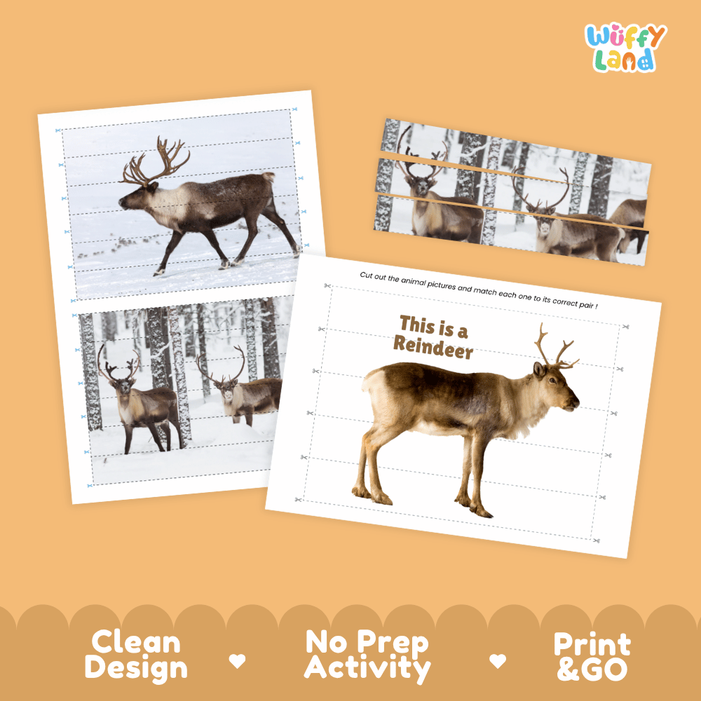 Reindeer Cut and Match Puzzle Activity Worksheets