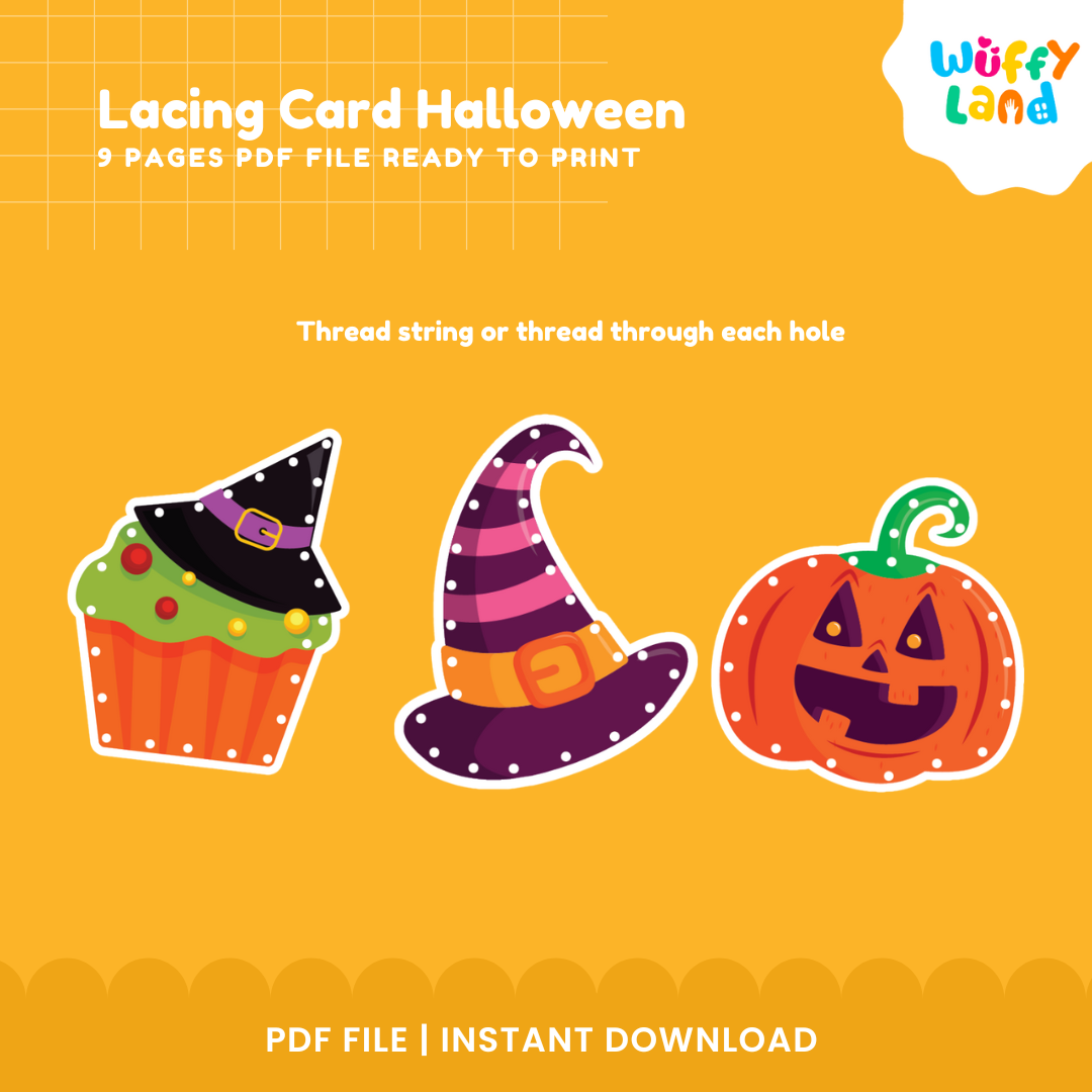 Halloween Lacing Card Craft | Printable Kids Activity | DIY Halloween Decorations | Fun Educational PDF Download