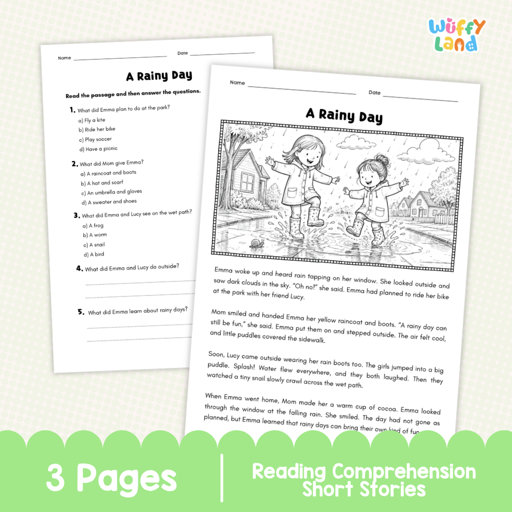 A Rainy Day Reading Comprehension Passage and Questions Worksheets