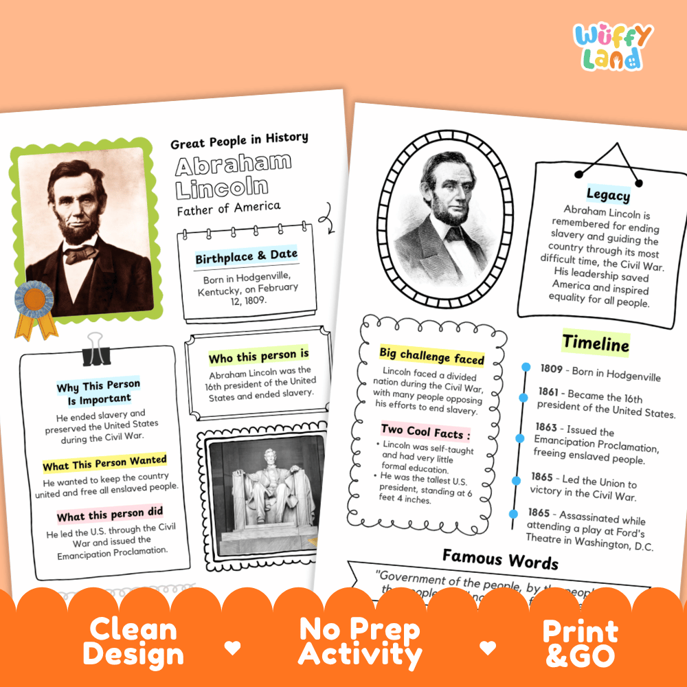 Abraham Lincoln Biography Research Page Famous People Worksheets and Graphic Organizers