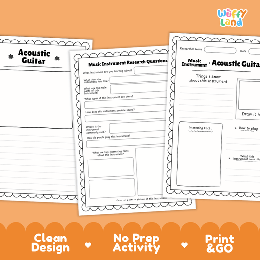 Acoustic Guitar Music Research Page Worksheets and Information Poster