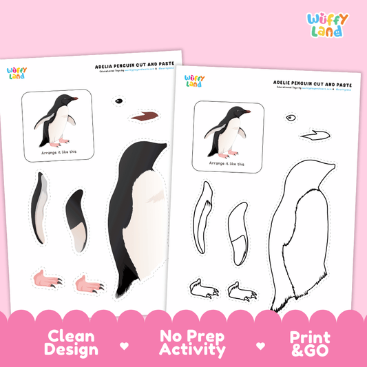 Adelie Penguin Cut and Paste Craft and Coloring Pages Activity Worksheets