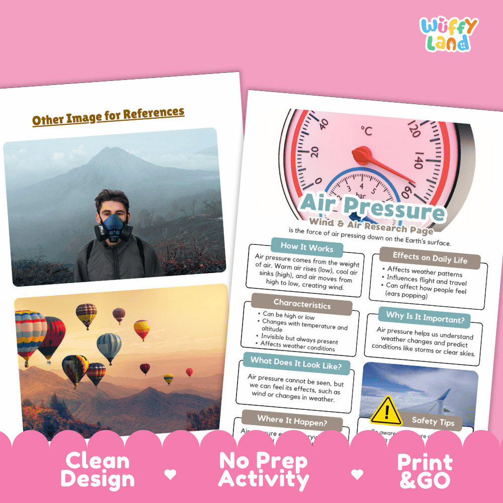 Air Pressure Wind and Air Research Page Worksheets Weather Science Activity
