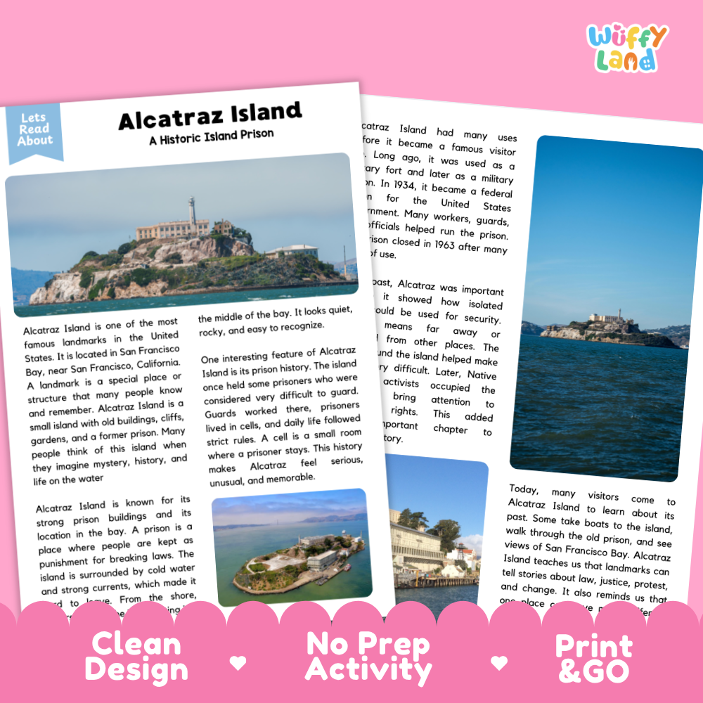 Alcatraz Island Landmark Reading Passages and Comprehension Questions Worksheets