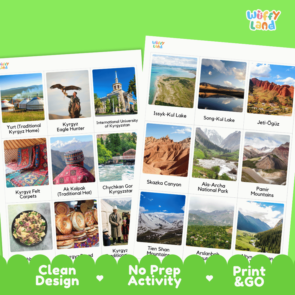 All About Kyrgyzstan Flashcards | Food, Culture, and Landmarks Geography Activity