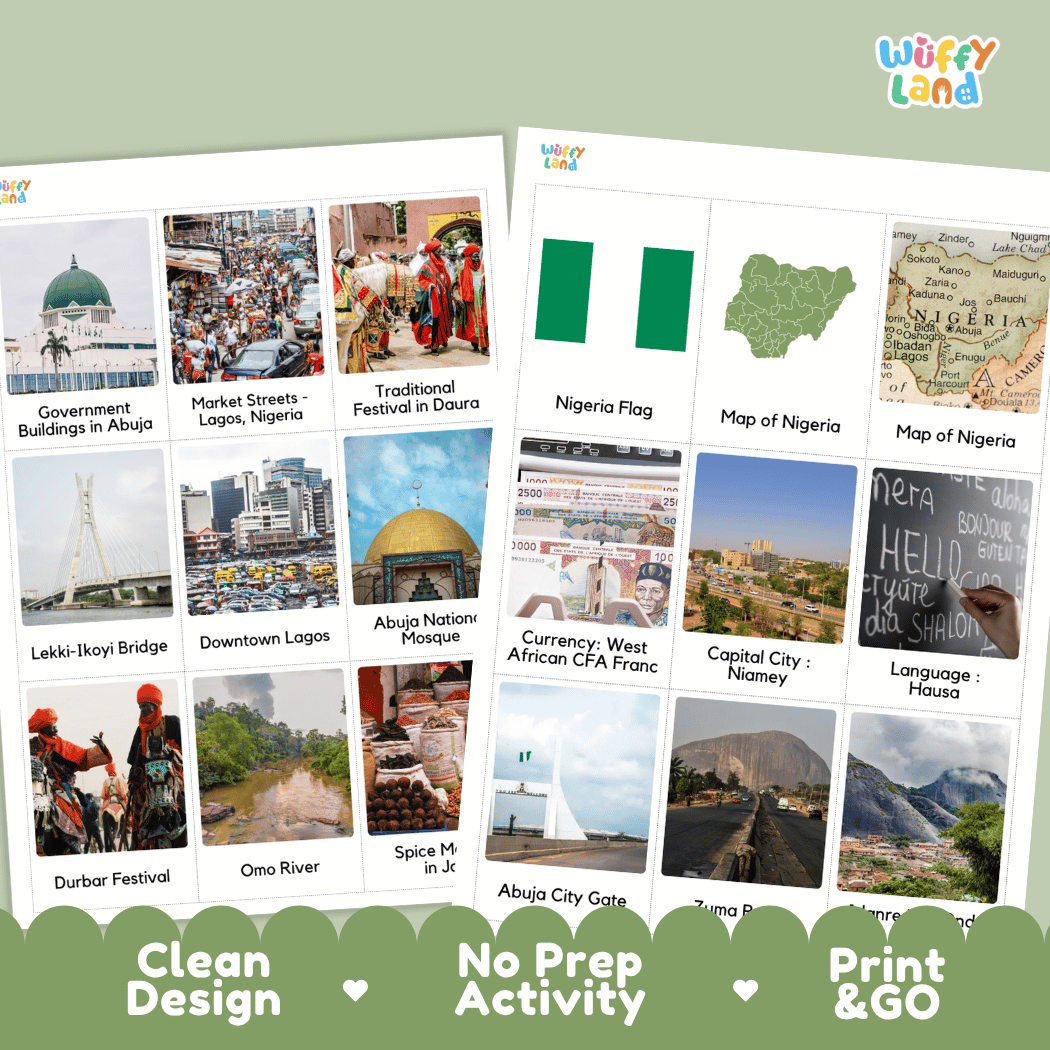 All About Nigeria Flashcards Food, Culture and Landmarks Print and Go Worksheets