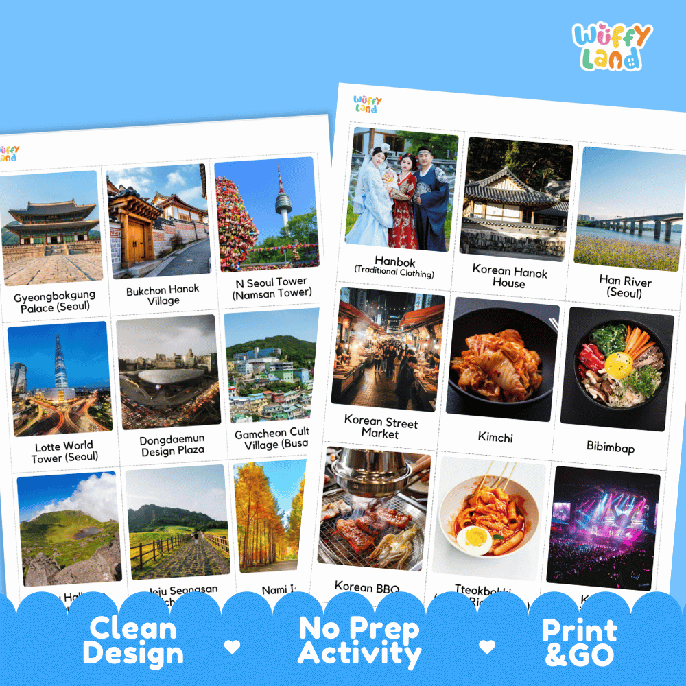 All About South Korea Flashcards Food Culture and Landmarks Printable Cards