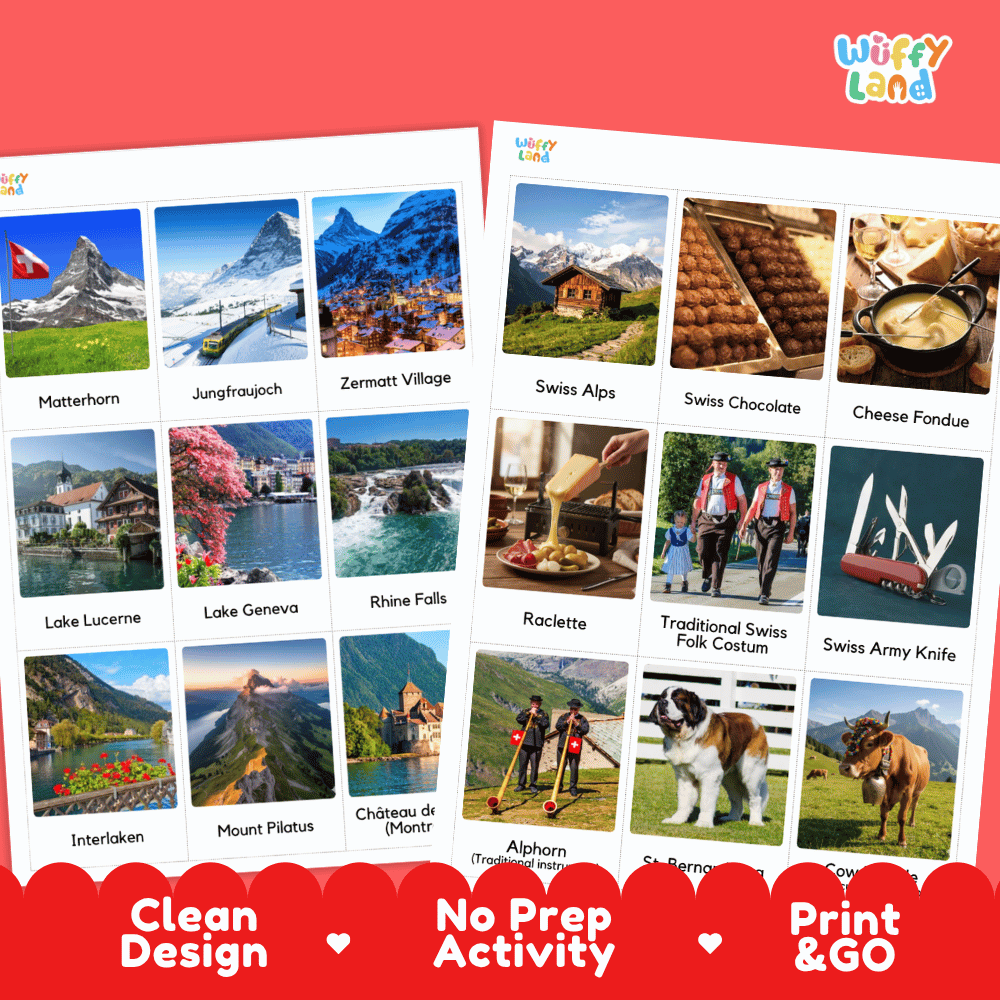 All About Switzerland Flashcards Food Culture and Landmarks Printable Cards