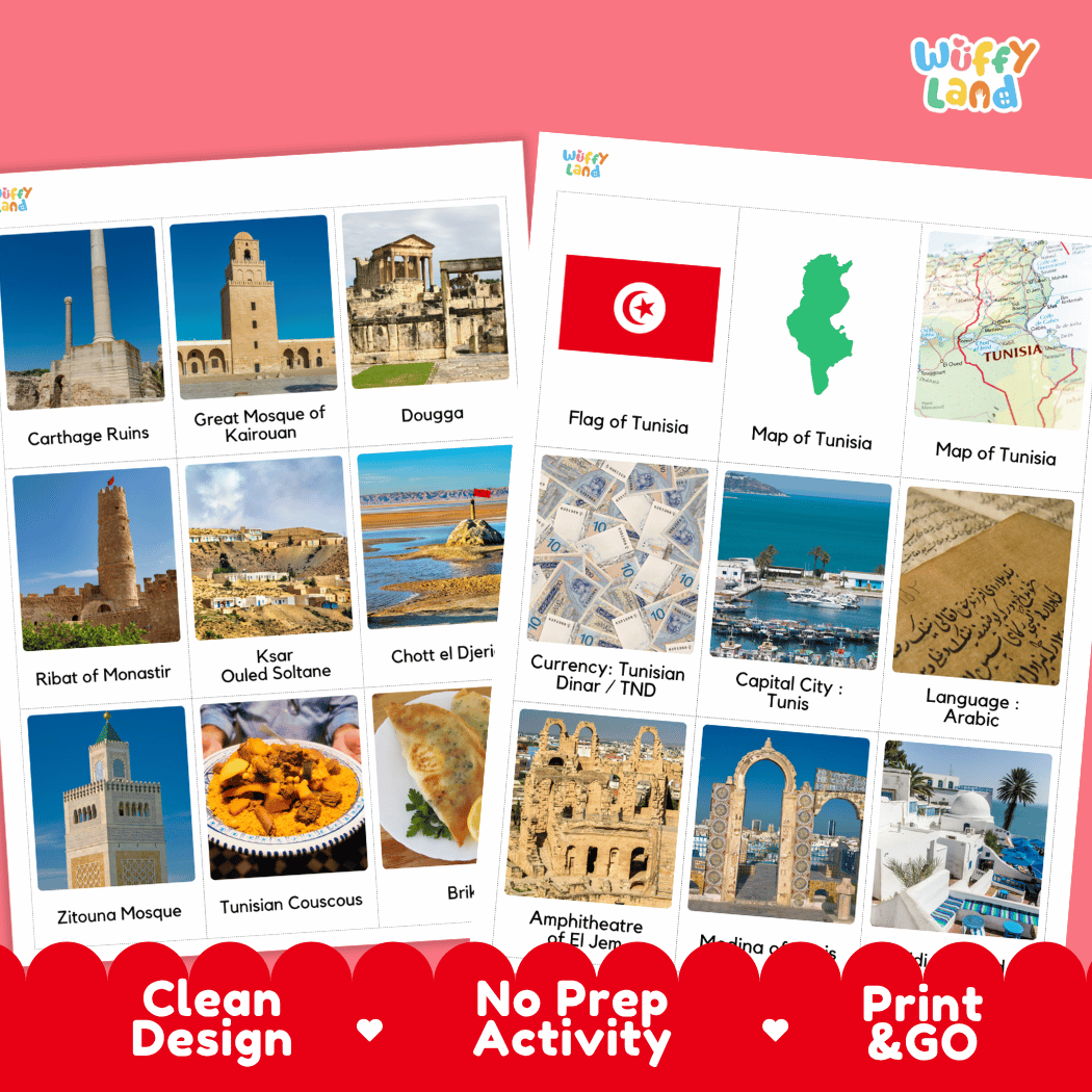 All About Tunisia Flashcards - Food, Culture & Landmarks Printable Cards