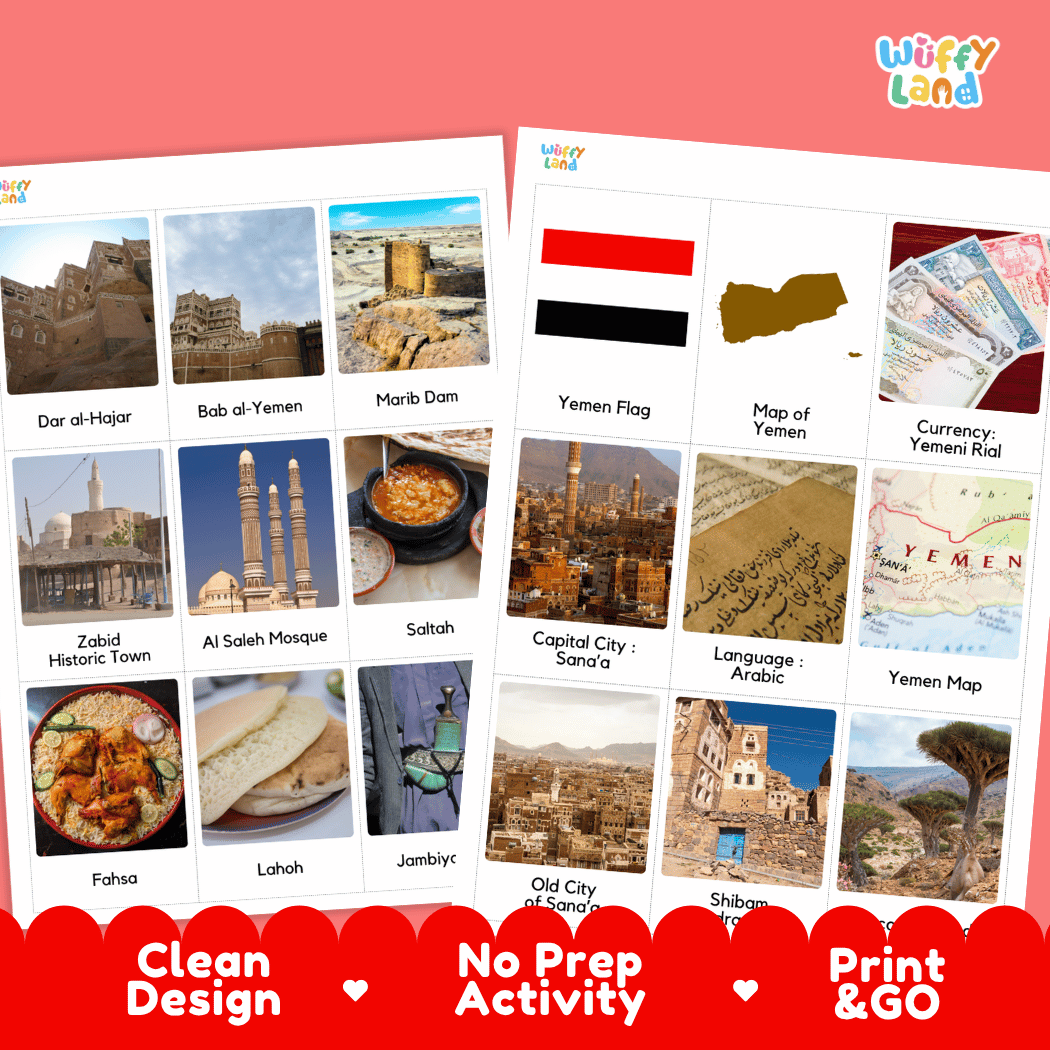 All About Yemen Flashcards Food, Culture and Landmarks Print and Go Worksheets