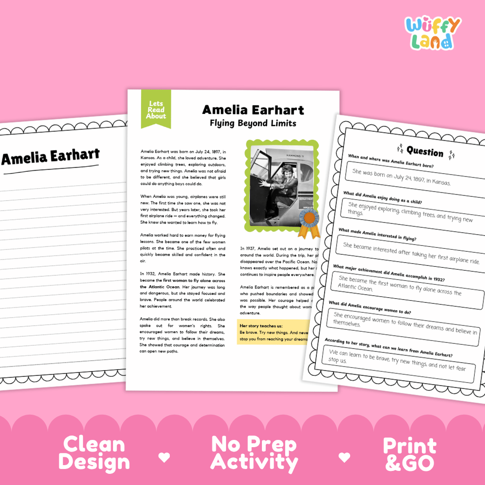 Amelia Earhart Biography Reading Passage and Writing Activity Worksheets