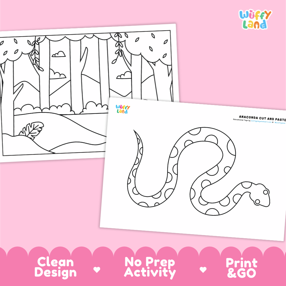 Anaconda Cut and Paste Coloring Activity Worksheets