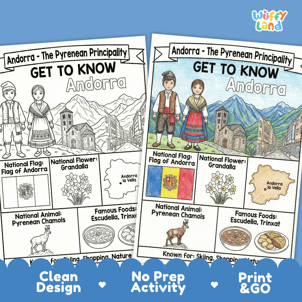Andorra Geography Coloring Poster | Country Study Research Worksheet Activity