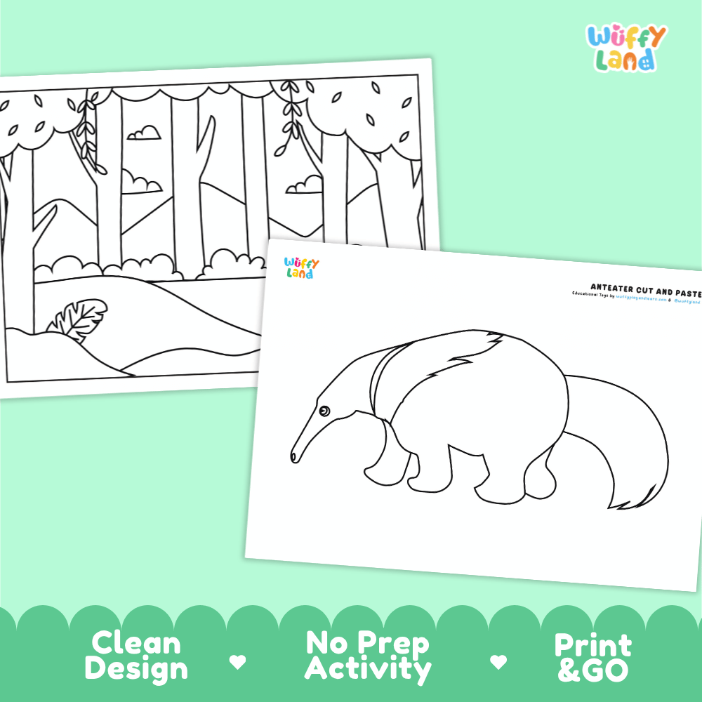 Anteater Cut and Paste Coloring Activity Worksheets