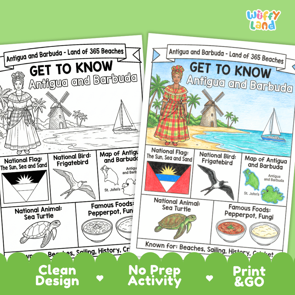 Antigua and Barbuda Geography Coloring Poster and Activity Worksheet