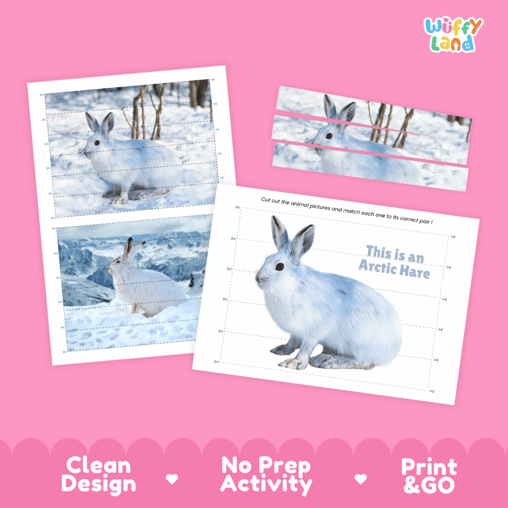 Arctic Hare Cut and Match Puzzle Activity Worksheets