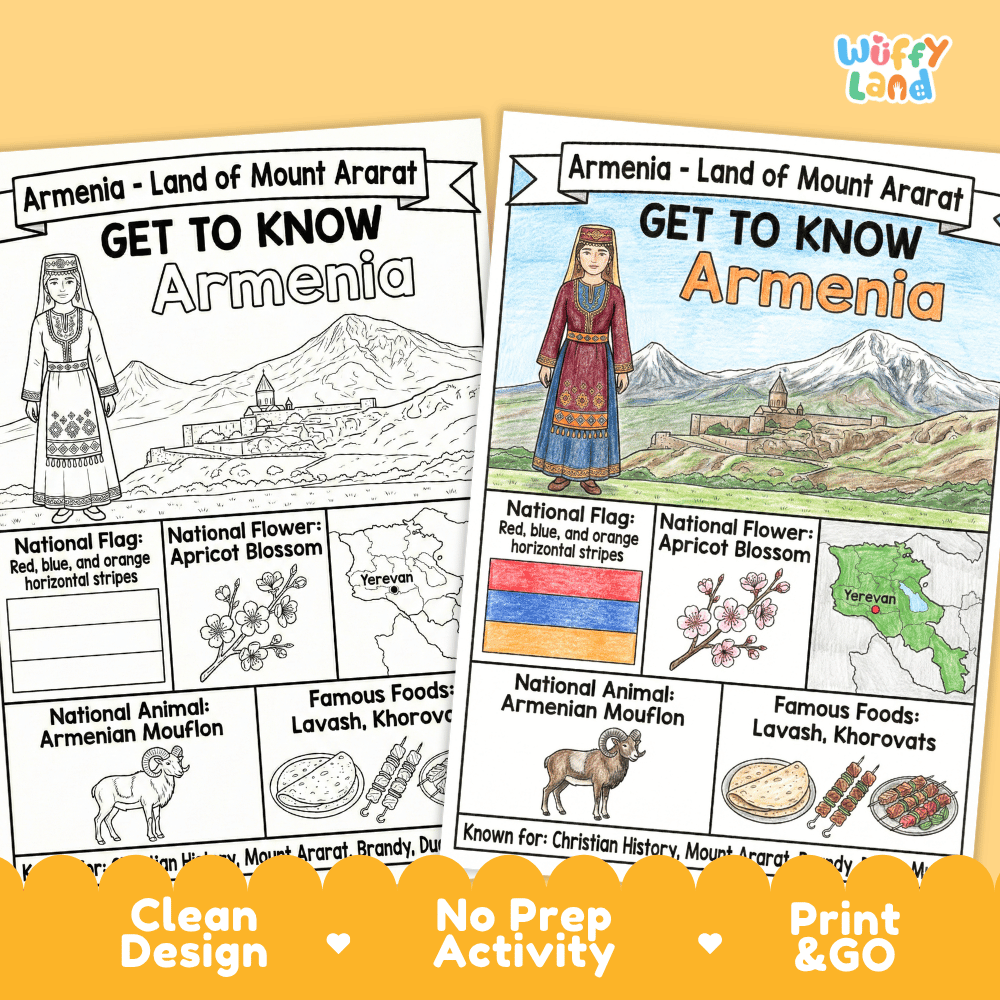 Armenia Geography Coloring Poster and Fact Sheet Printable Worksheets
