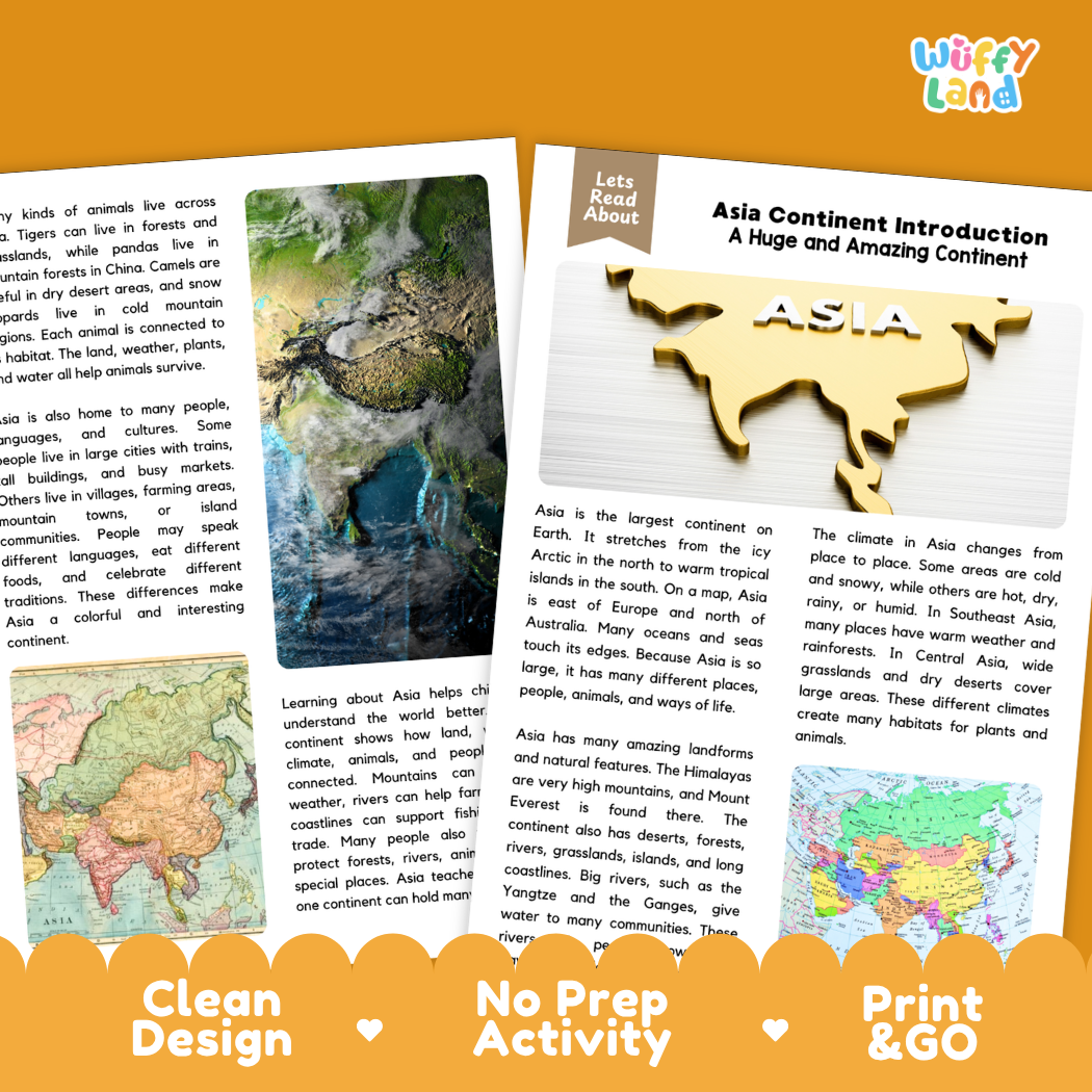 Teacher answer key page showing complete question solutions for Asia Continent Introduction world geography reading comprehension practice