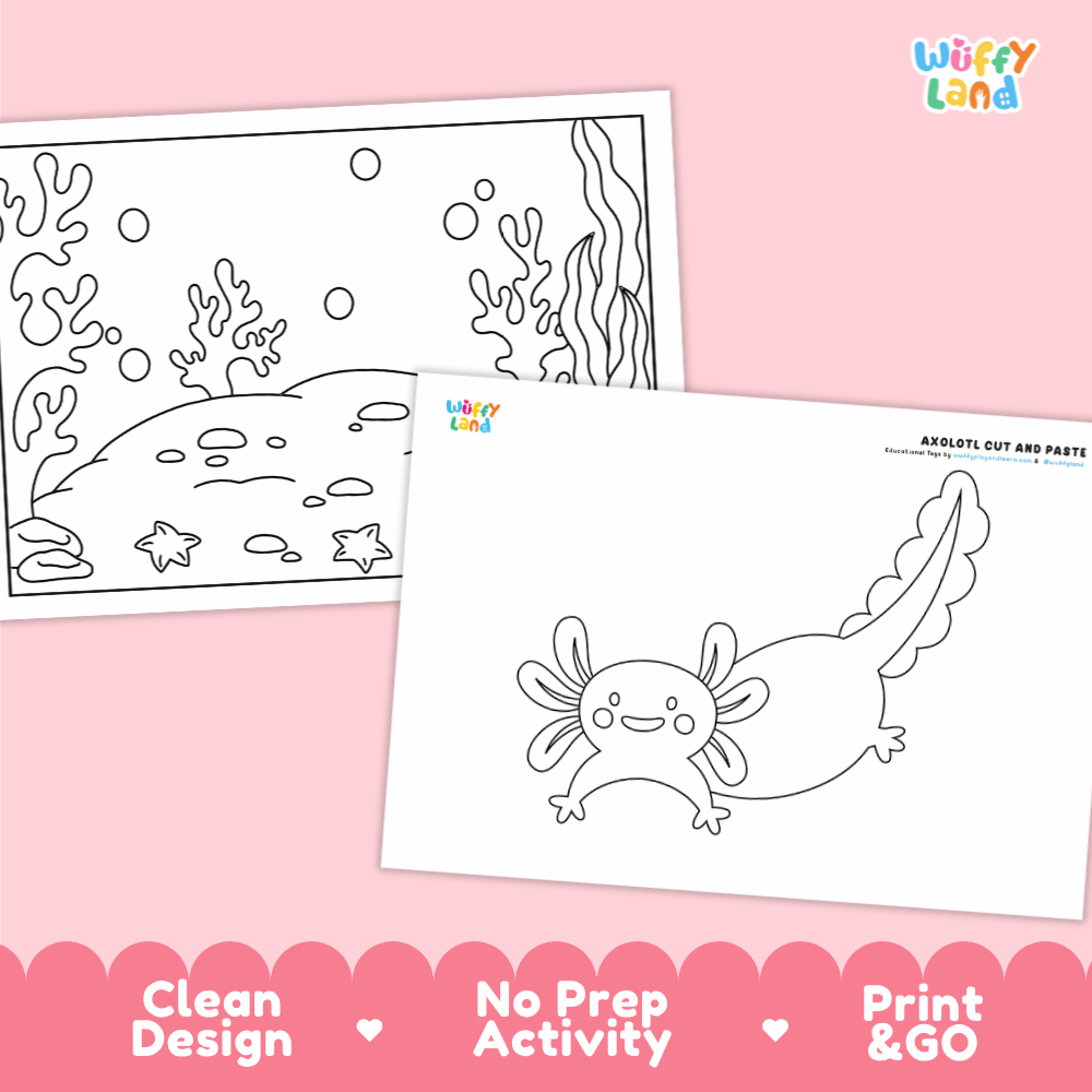 Axolotl Cut and Paste and Coloring Activity Worksheets