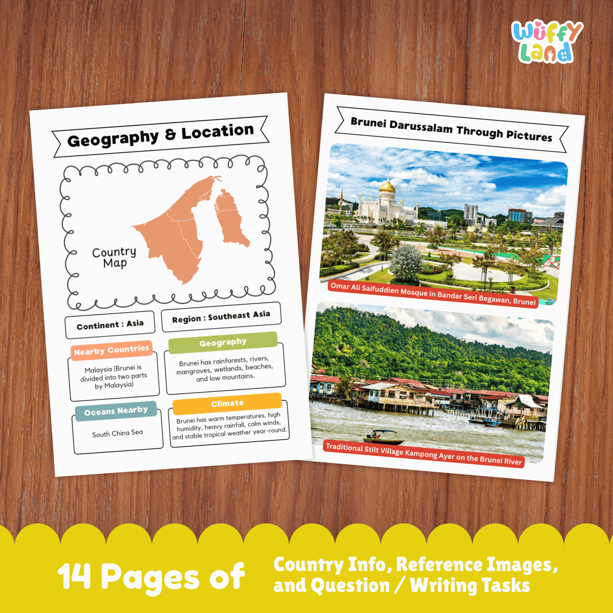 BRUNEI DARUSSALAM Country Study Worksheets | Southeast Asia Geography Research Map Activity