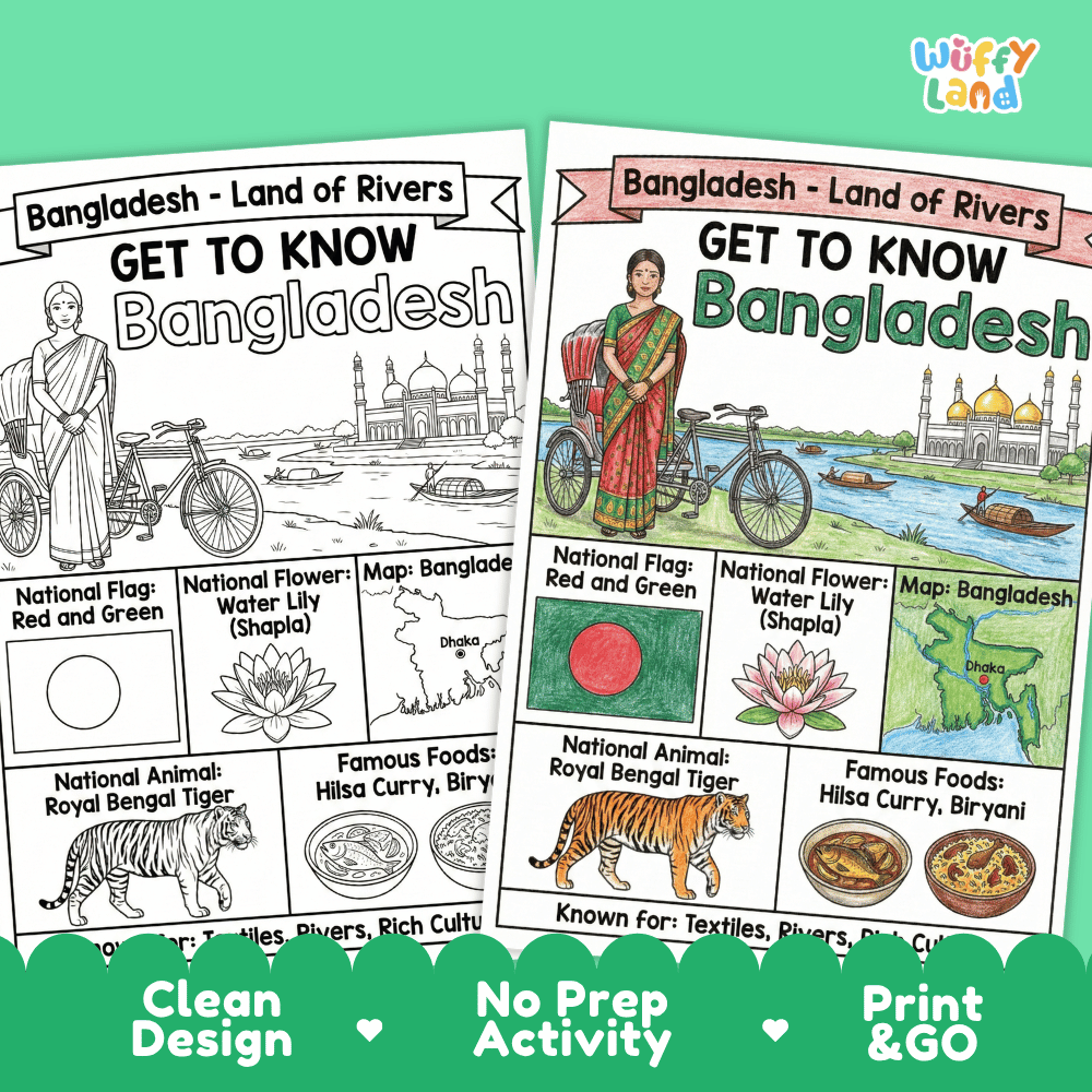Bangladesh Geography Coloring Poster and Fact Sheet Printable Worksheets