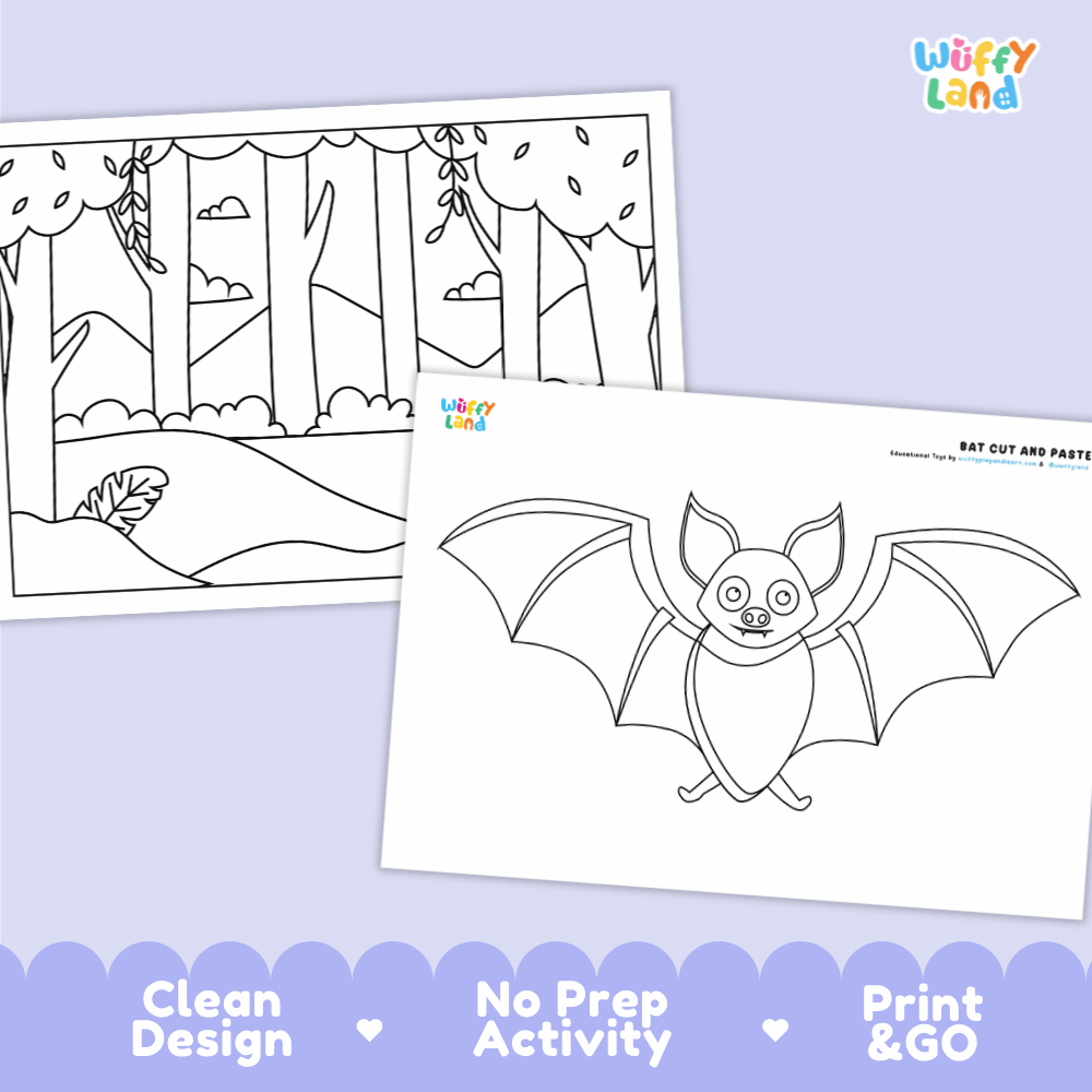 Bat Cut and Paste Craft and Coloring Activity Worksheets