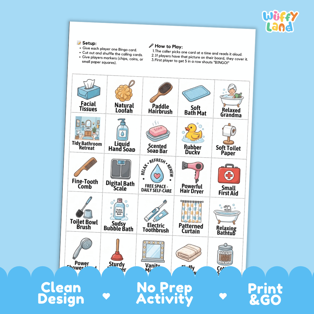 Bathroom Bingo Games Printable Daily Hygiene Activities
