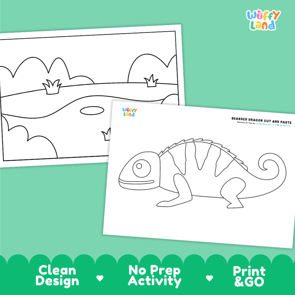 Bearded Dragon Cut and Paste Craft and Coloring Activity Worksheets