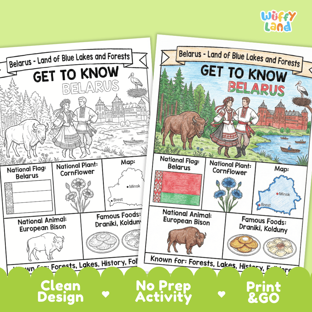 Belarus Geography Coloring Poster and Fact Sheet Printables