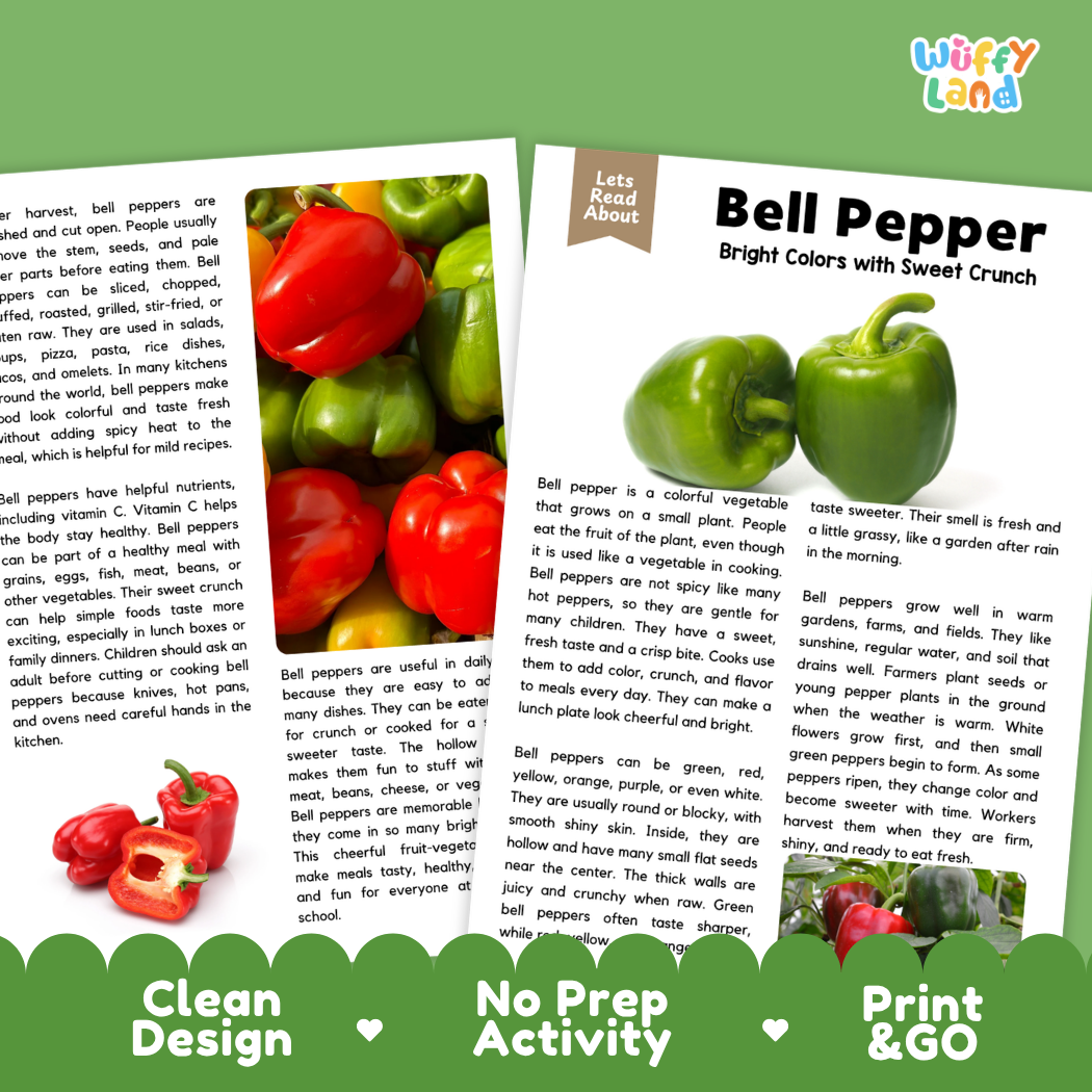 Teacher answer key page showing complete question solutions for bell pepper reading comprehension practice