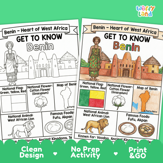 Benin Country Study Geography Coloring Page Worksheet Activity | Africa