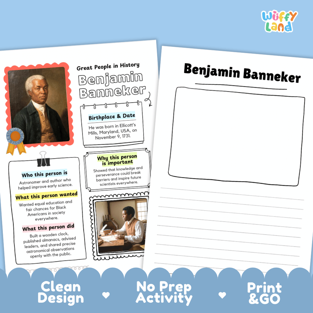 Benjamin Banneker Famous People Research Page Worksheets and Biography Activity