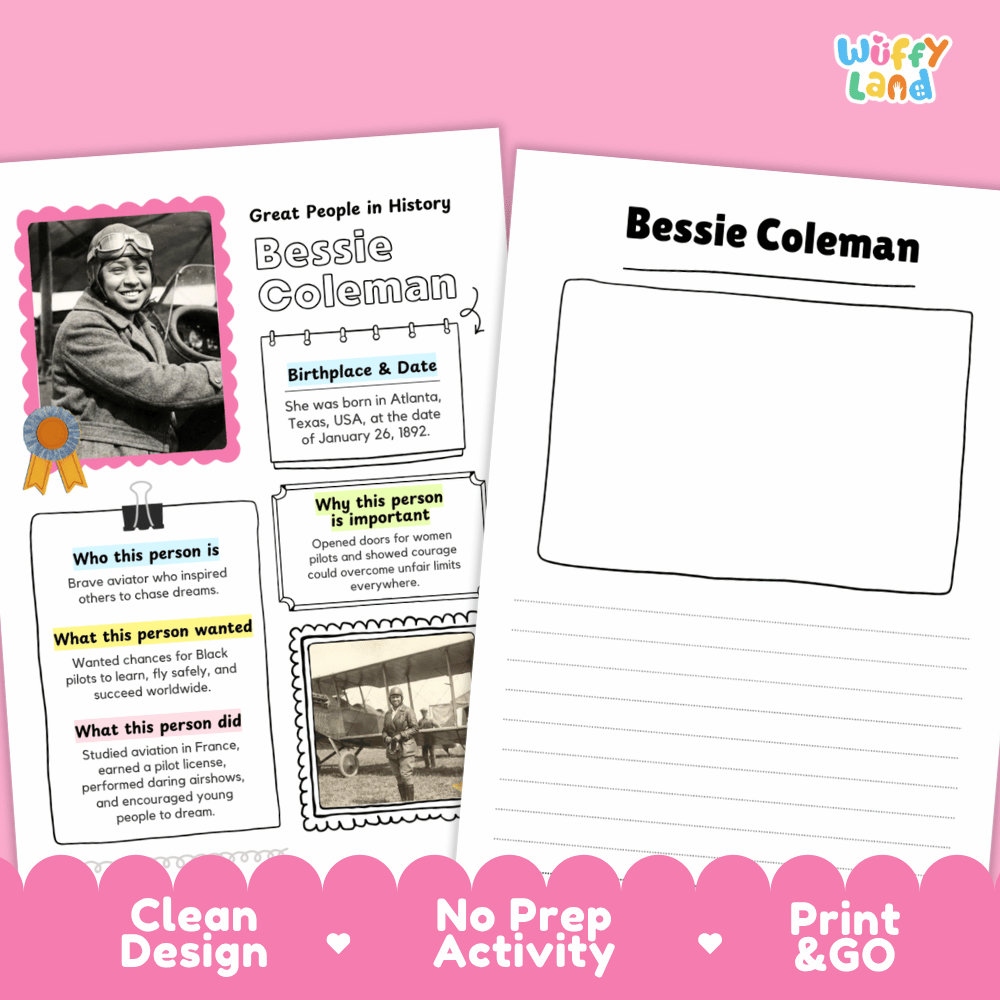 Bessie Coleman Famous People Research Page Worksheets and Biography Activity